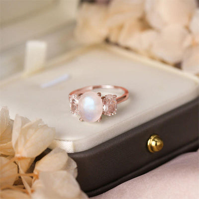 Olivenorma Three Diamonds Moonstone White Zircon Rose Gold Ring