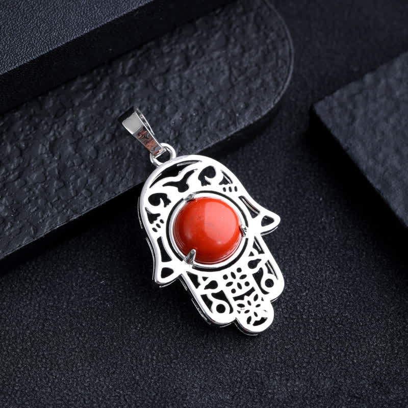 Olivenorma Natural Stone Hamsa Symbol Pendant Necklace