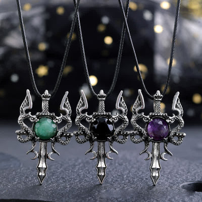 Olivenorma Natural Stone Flying Dragon Sword Pendant Necklace