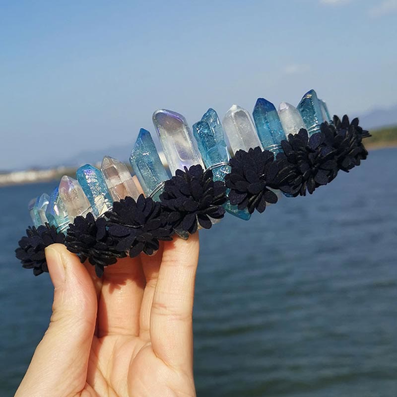 Olivenorma Natural Crystal Rainbow Crown Flower Tiara