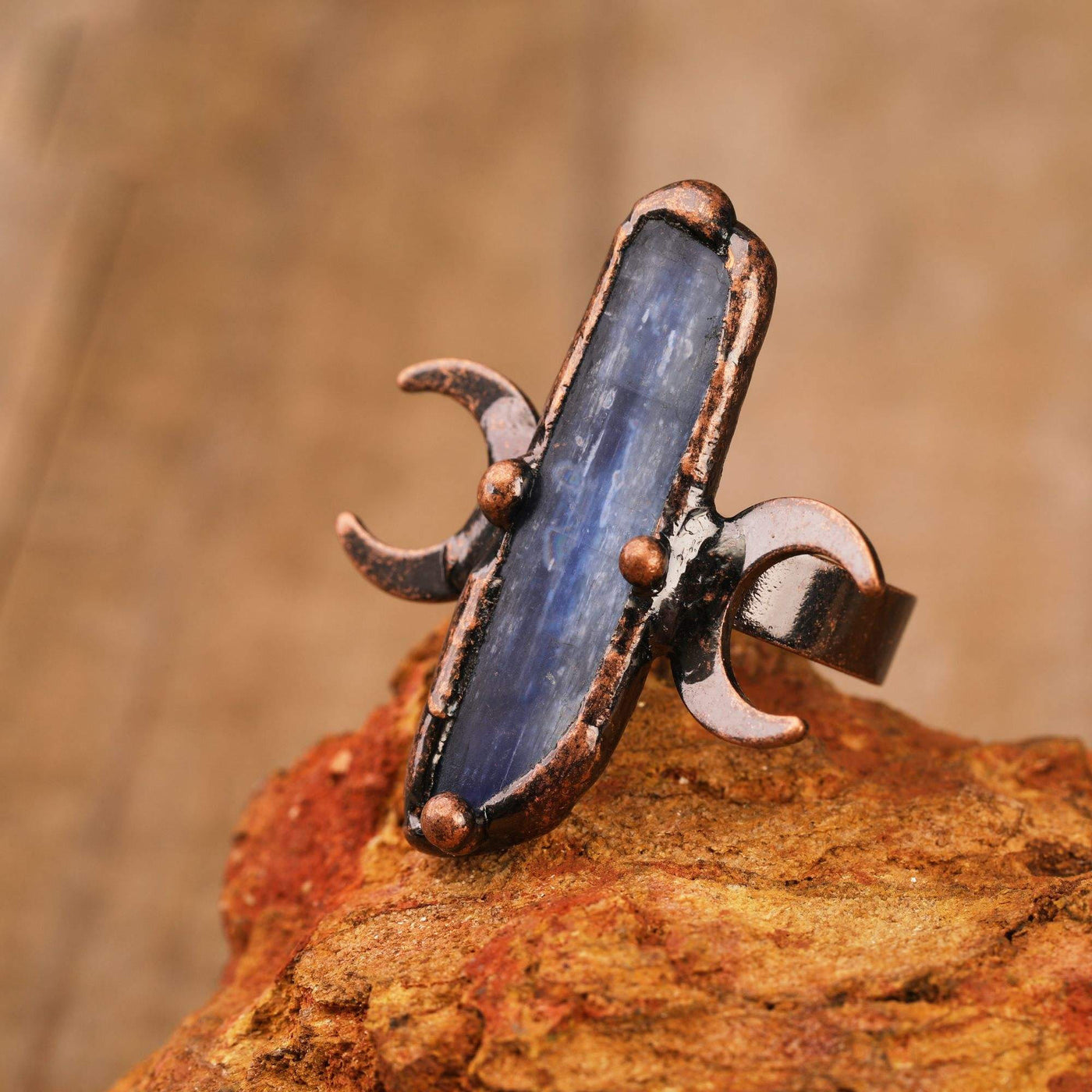 Olivenorma Kyanite Double Moon Healing Adjustable Ring