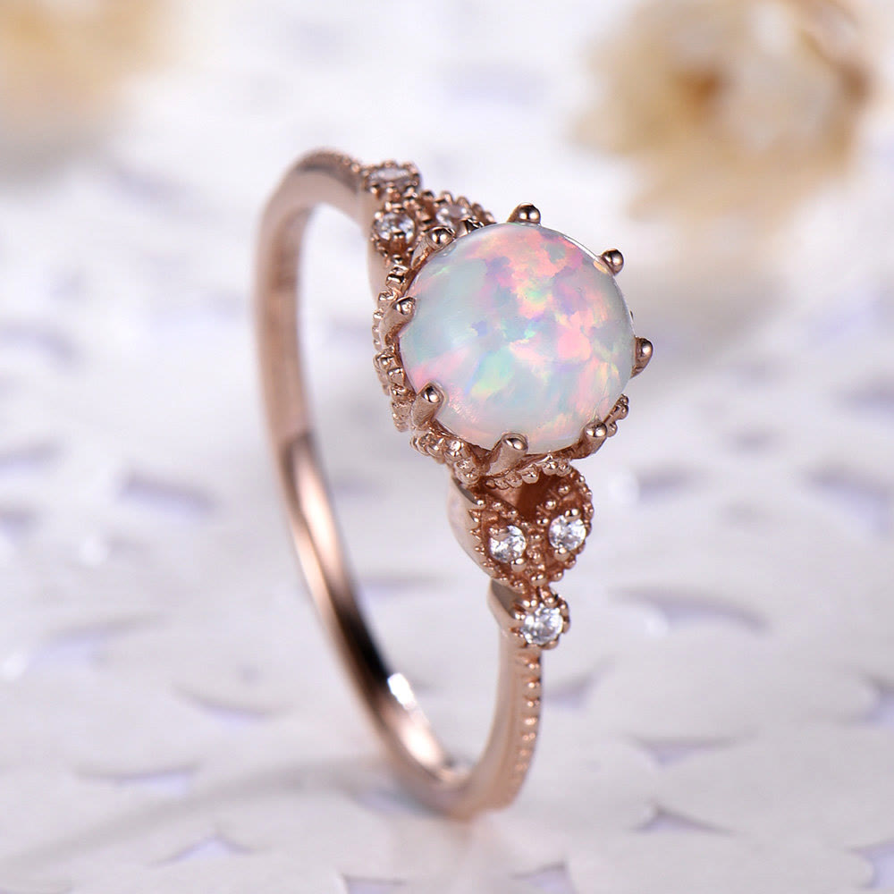 Olivenorma Round Moonstone Opal White Zircon Ring