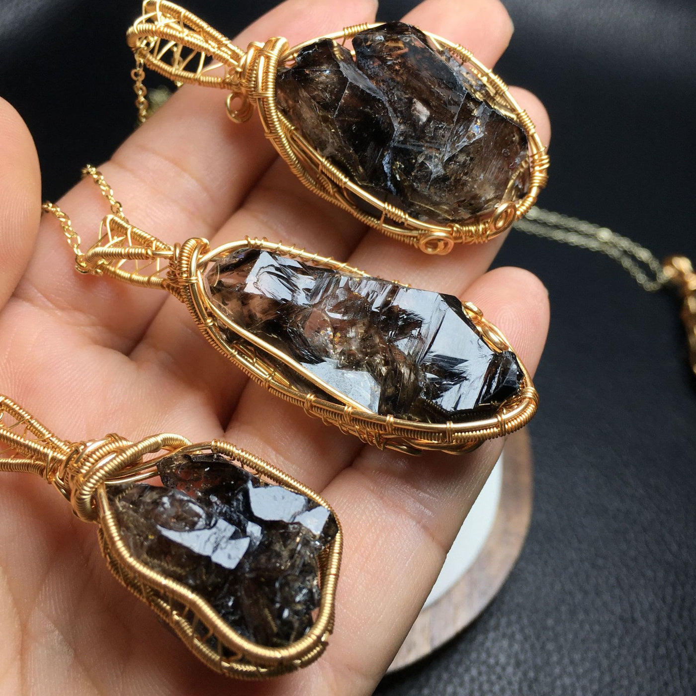 Olivenorma Natural Smoky Quartz Copper Wire Wrap Pendant Necklace