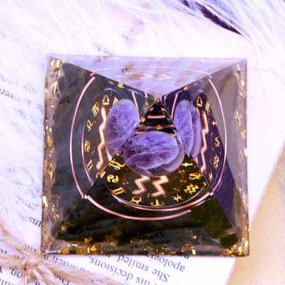 Olivenorma Amethyst Sphere With Obsidian Zodiac Aquarius Orgone Pyramid