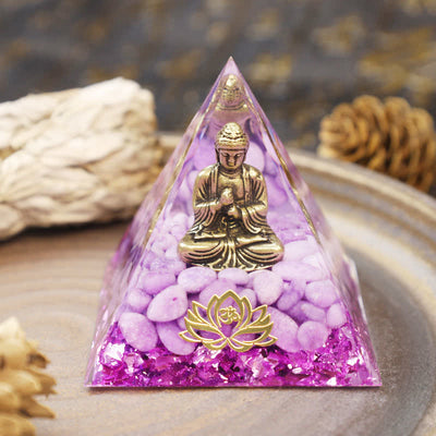 Olivenorma Buddha Lotus With Purple Jade Orgone Pyramid