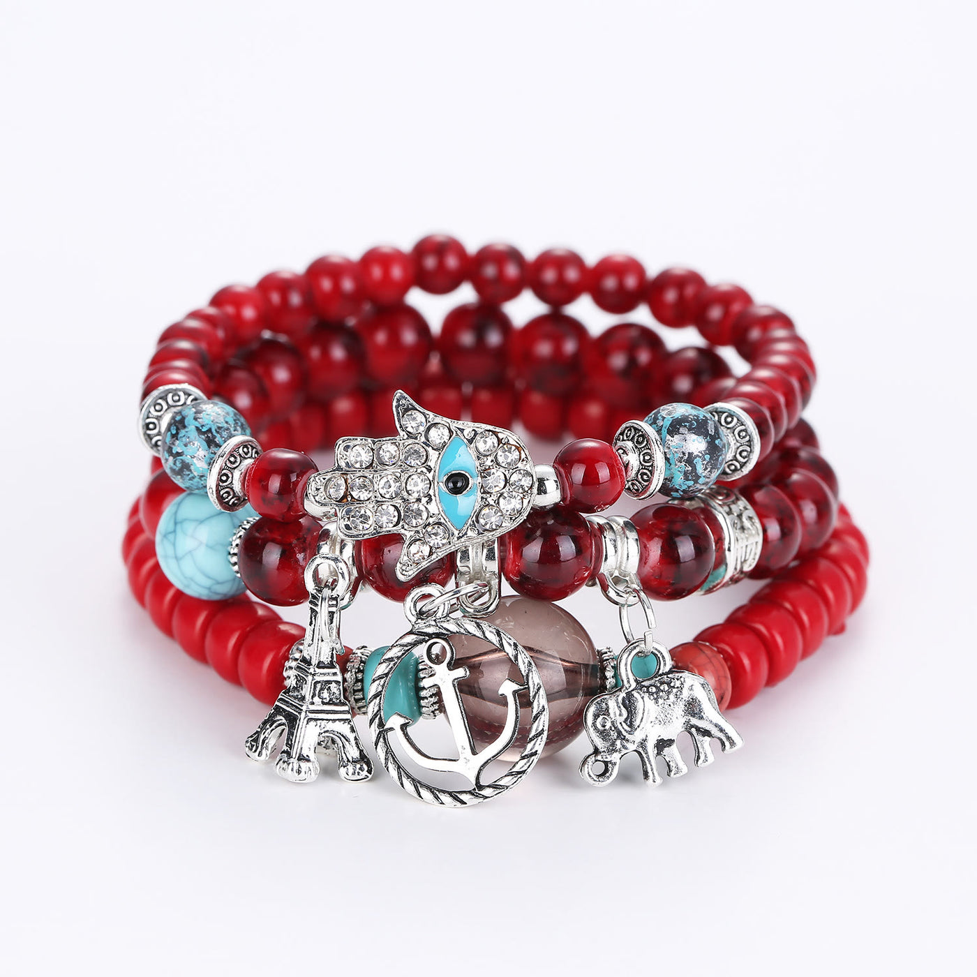 Olivenorma Elephant Tower Evil Eye Hamsa Bracelet Set