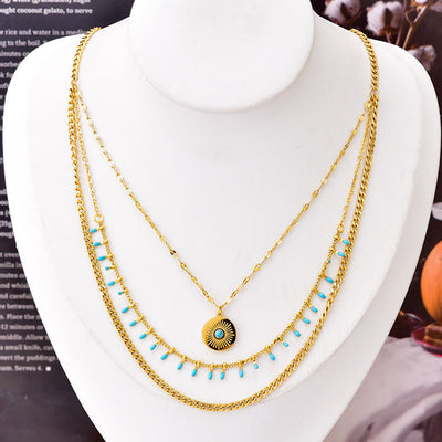 Olivenorma Natural Turquoise Pendant Triple 18K Necklace Set