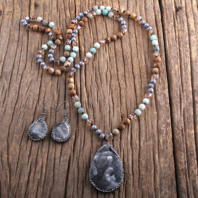 Olivenorma Cluster Pendant Raw Stone Beads Jewelry Set