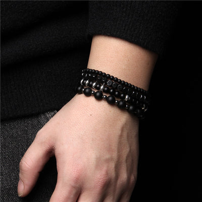 Olivenorma Black Agate 4-Layer Stackable Men Bracelet