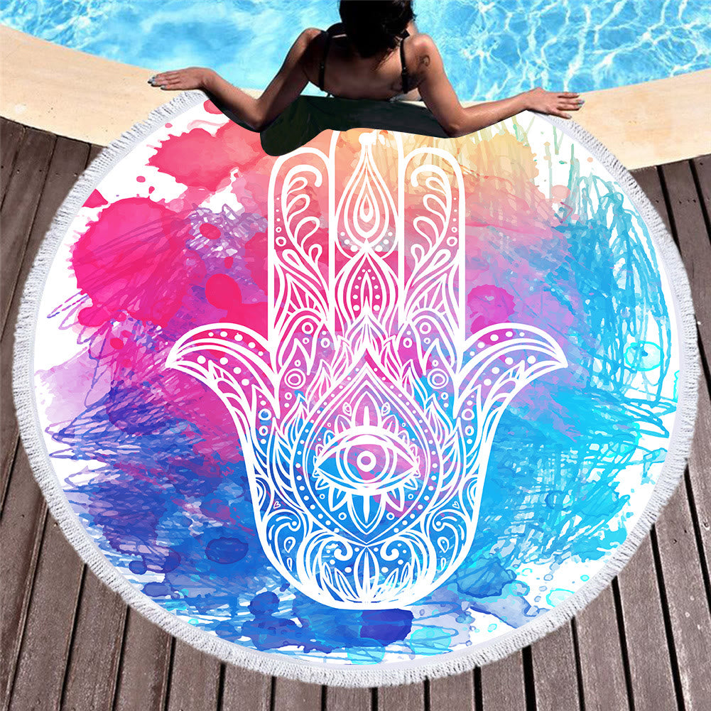 Olivenorma Hamsa Print Round Beach Towel Tapestry