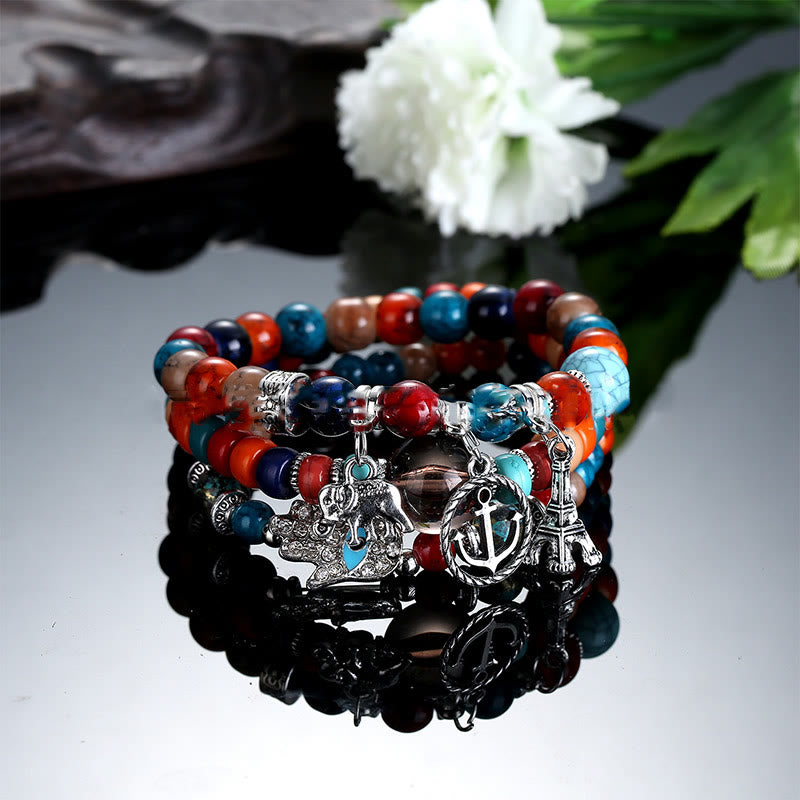 Olivenorma Elephant Tower Evil Eye Hamsa Bracelet Set