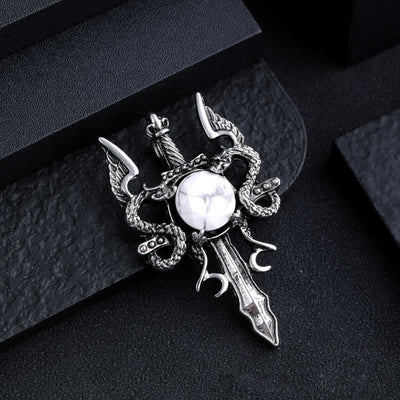 Olivenorma Natural Stone Flying Dragon Sword Pendant Necklace