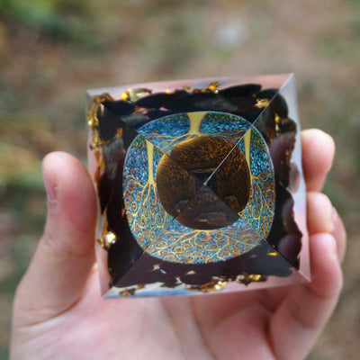 Olivenorma Guardian's Flame-Tiger Eye & Obsidian Protection Orgone Pyramid - image 4