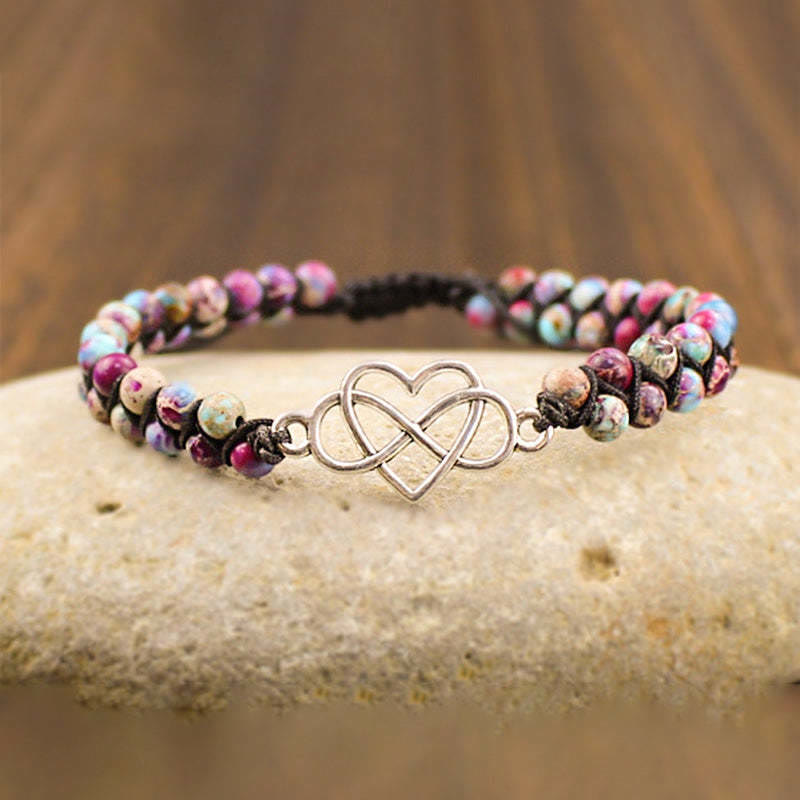 Olivenorma Bohemia Handwoven Purple Emperor Stone Hollow Heart Bracelet