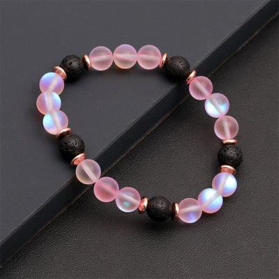 Olivenorma Lava Stone Rose Pink Quartz Beaded Bracelet