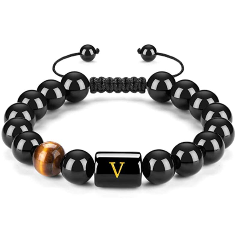 Olivenorma Tiger Eye With Black Onyx Healing Letter Bracelet