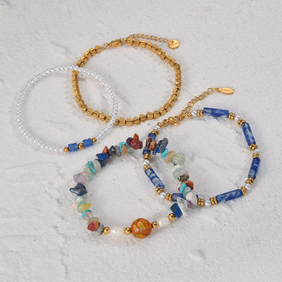 Olivenorma Natural Crystal Four Piece Beaded Bracelet Set