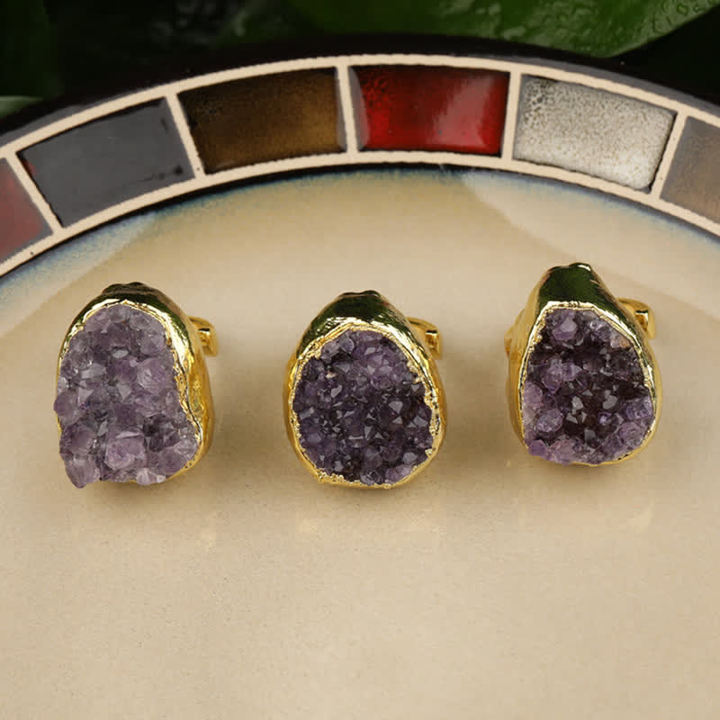 Olivenorma Gold Natural Amethyst Adjustable Gemstone Ring