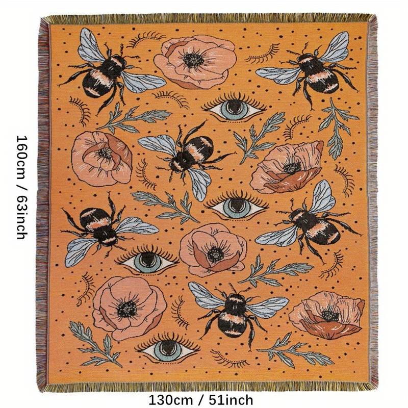 Olivenorma Orange Eye Moth Flowers Tassels Woven Blanket