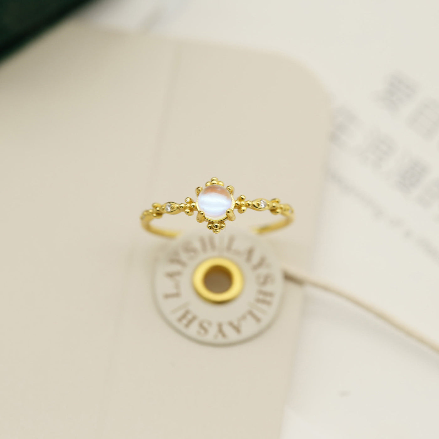 Olivenorma Yellow Gold Dainty Moonstone Minimalist Thin Ring