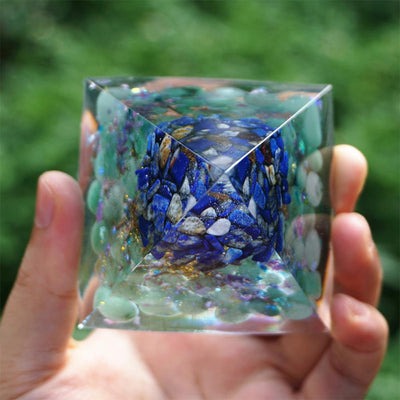 Olivenorma Lapis Lazuli with Green Aventurine Tree Of Life Orgone Pyramid