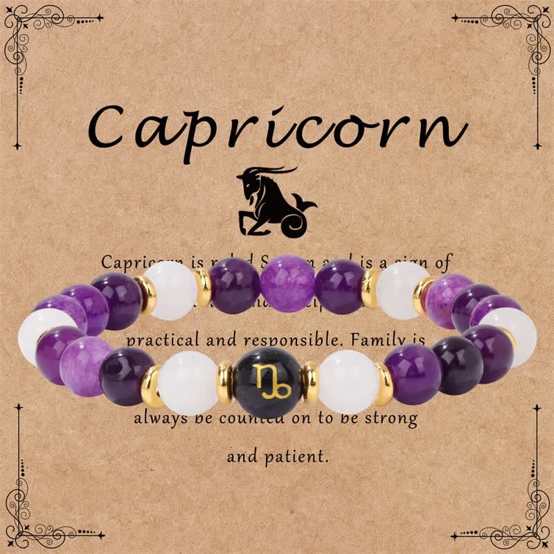 Olivenorma Amethyst Clear Crystal Blue Sandstone Beaded Zodiac Bracelet