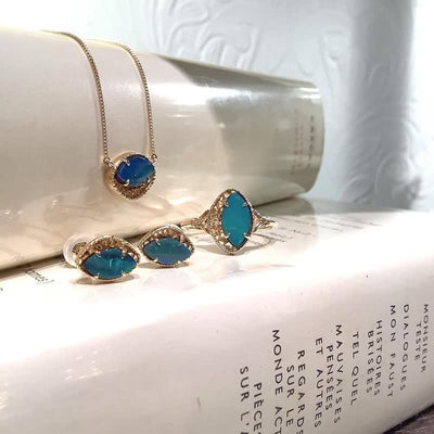 Olivenorma Natural Blue Opal Marquise Shape Jewelry Set