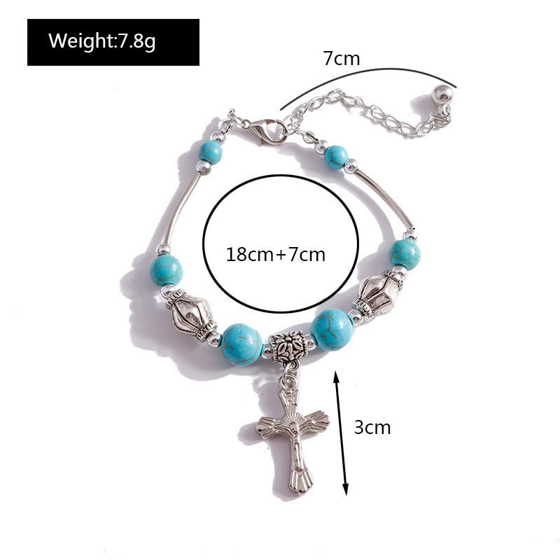 Olivenorma Turquoise Beaded Cross Pendant Bracelet