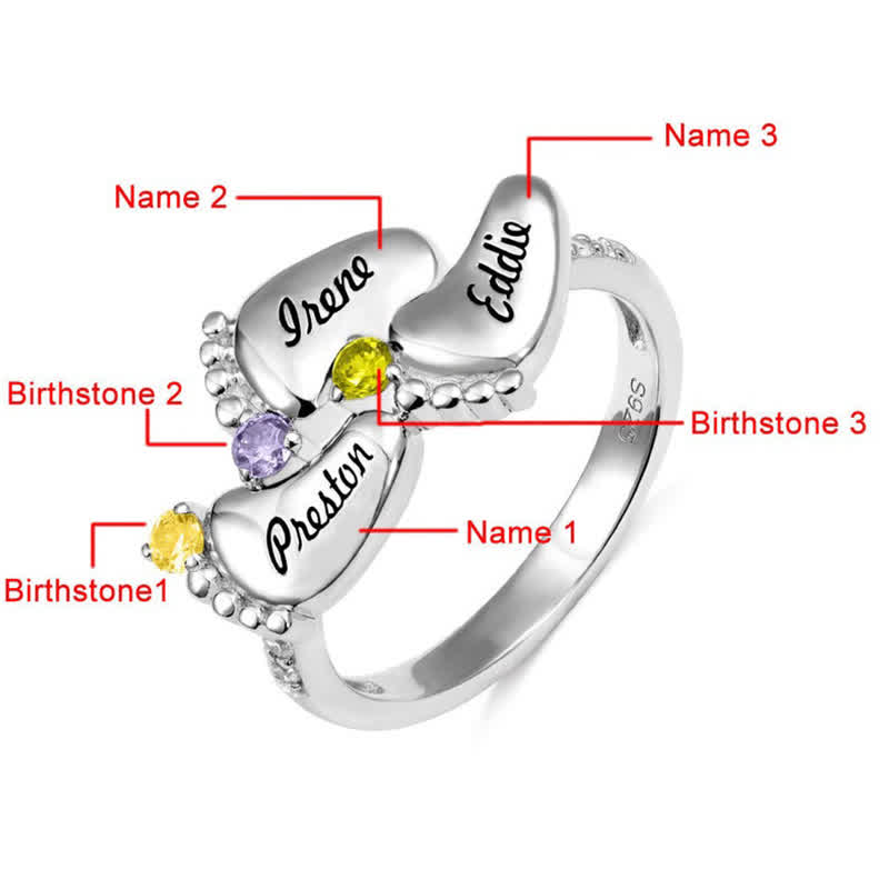 Olivenorma Creative Baby Feet Engraved Birthstones Ring