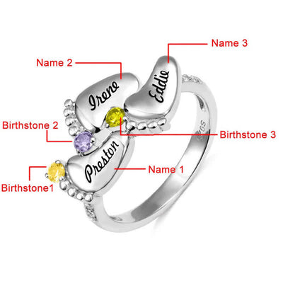 Olivenorma Creative Baby Feet Engraved Birthstones Ring