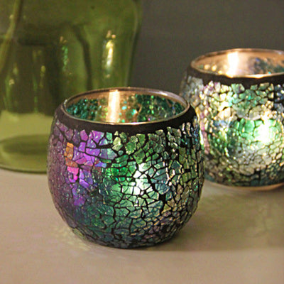 Olivenorma European Retro Glass Mosaic Candle Holder