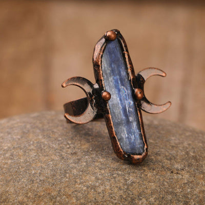 Olivenorma Kyanite Double Moon Healing Adjustable Ring