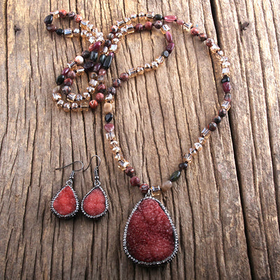 Olivenorma Cluster Pendant Raw Stone Beads Jewelry Set