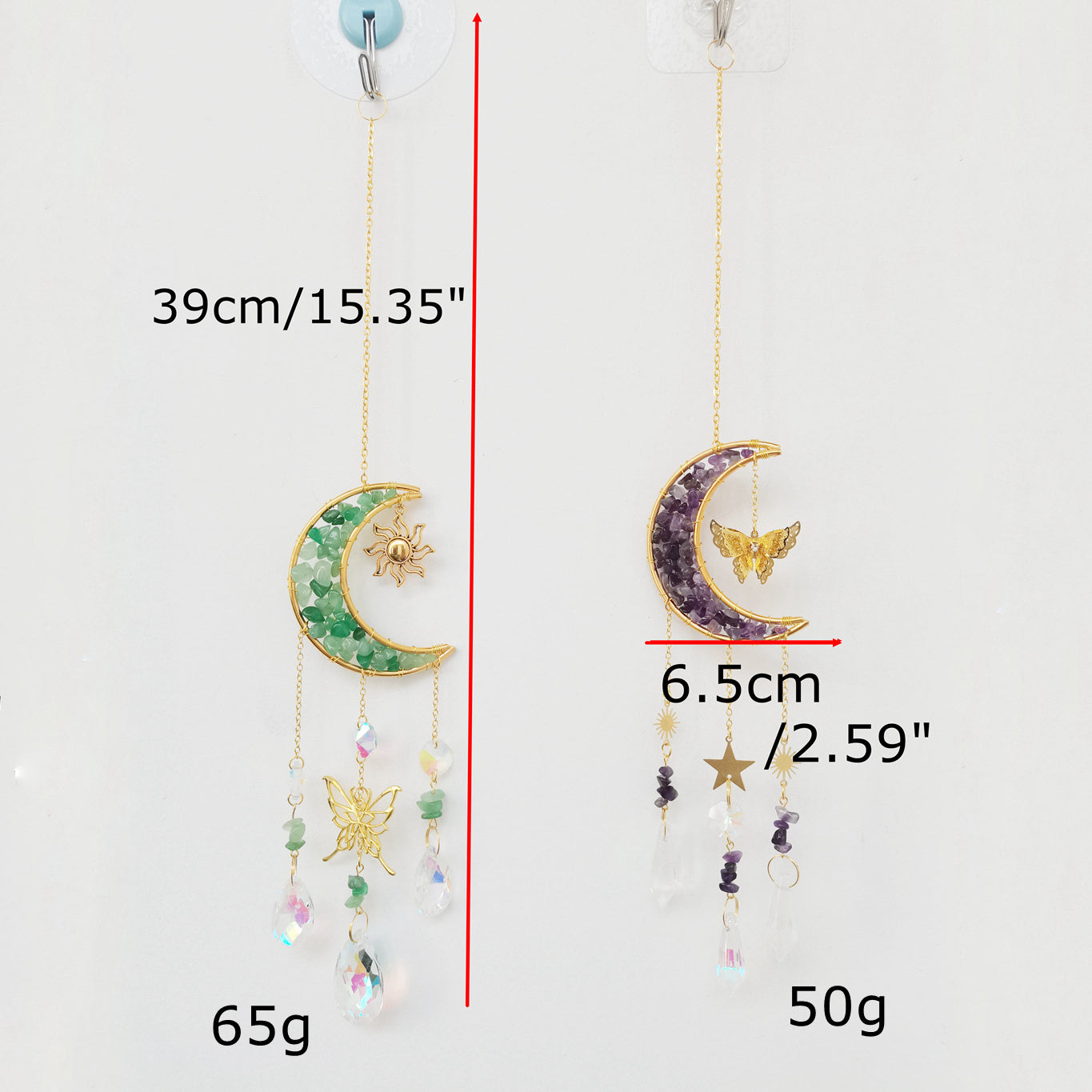 Olivenorma Natural Crystal Gravel Moon Butterfly Wind Chime