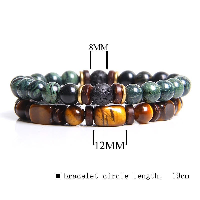 Olivenorma African Turquoise Tiger Eye Stone Bracelet Set