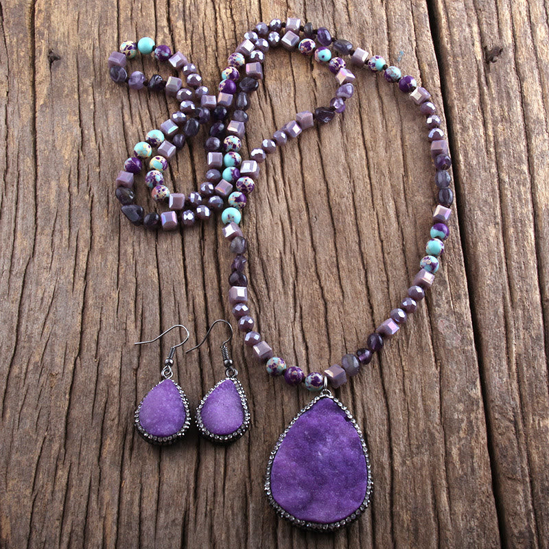 Olivenorma Cluster Pendant Raw Stone Beads Jewelry Set