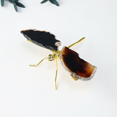 Olivenorma Natural Agate Slices Dragonfly Gemstone Decoration