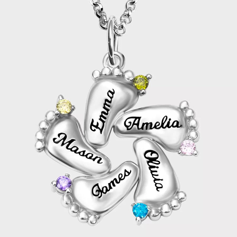 Olivenorma Personalized and Engraved Baby Feet Birthstones Necklace