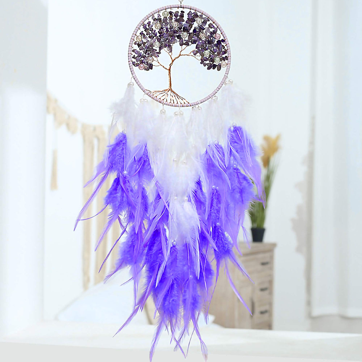 Olivenorma Healing Crystal Tree of Life Purple Dream Catcher