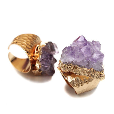 Olivenorma Retro Adjustable Natural Amethyst Ring