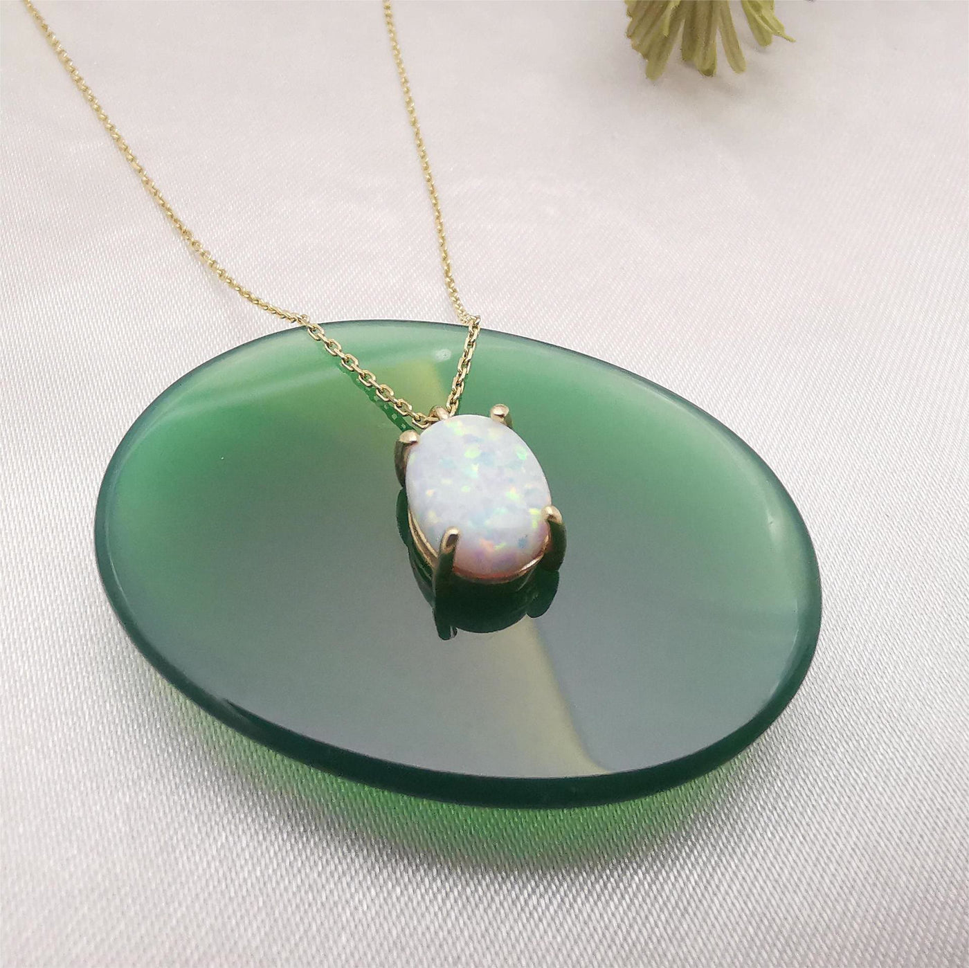 Olivenorma Blue White Opal 18k Gold Plated Copper Necklace