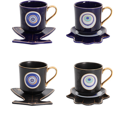 Olivenorma Hamsa Evil Eye Tea Cup Saucer Set Coaster