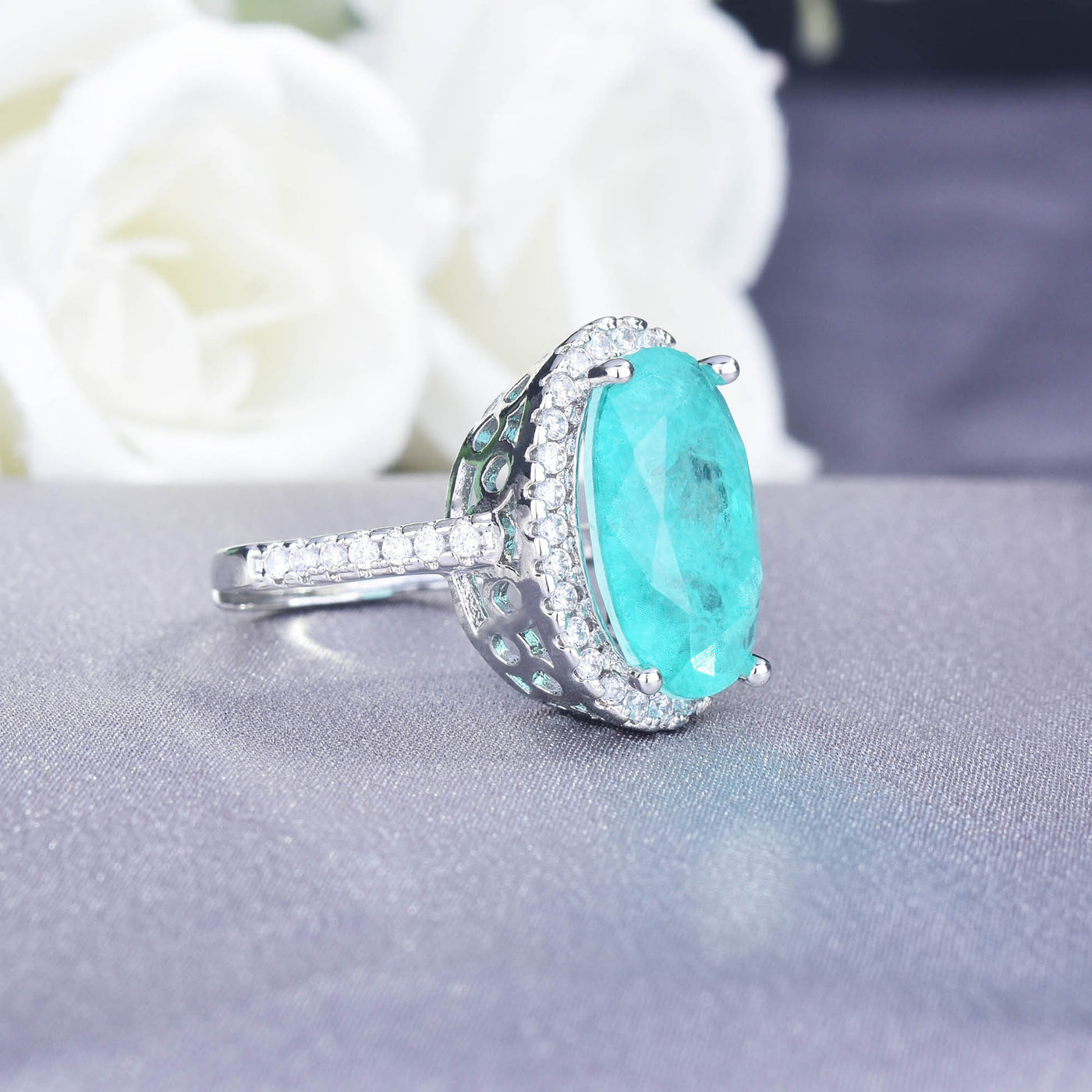 Olivenorma Large Oval Paraiba Tourmaline Adjustable Engagement Ring