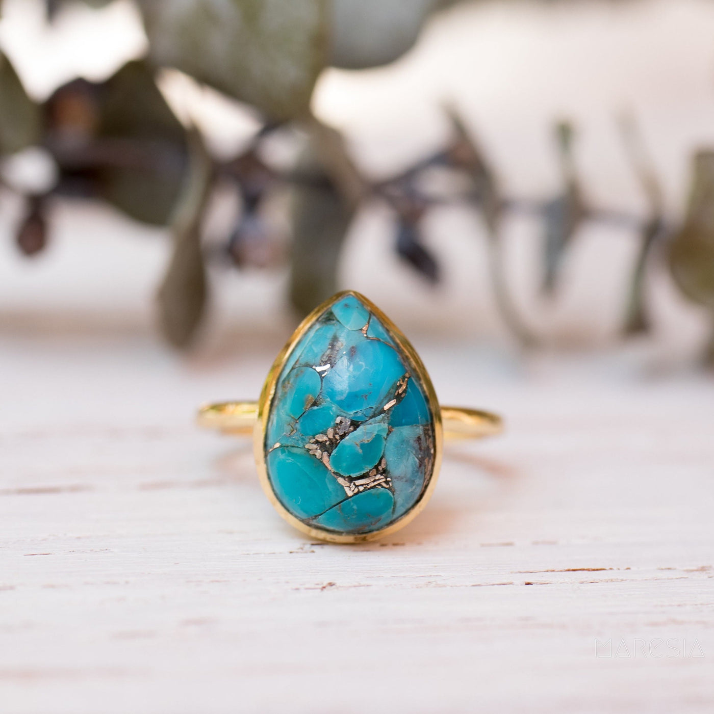 Olivenorma Copper Turquoise Tear Drop Ring