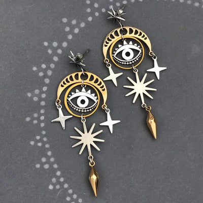 Olivenorma Evil Eye Star Moon Witch Earrings