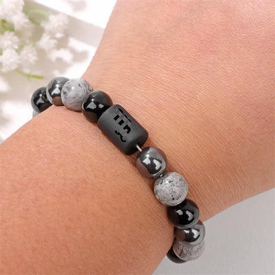 Olivenorma Obsidian Grey Jasper Hematite Beaded Zodiac Bracelet