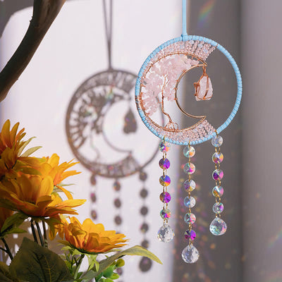 Olivenorma Rose Quartz Moon Pendant Sun Catcher Wind Chime