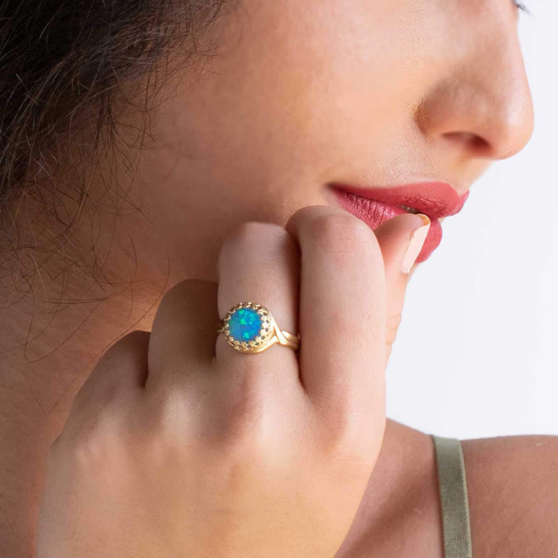 Olivenorma "Peace Energy" - Gold Plated Over 925 Sterling Silver Blue Opal Ring