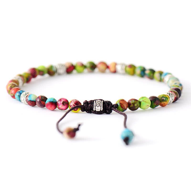 Olivenorma Natural Stone Antique Metal Roller Beads Braided Bracelet