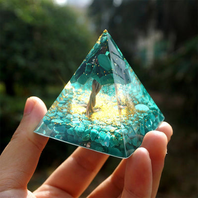 Olivenorma Malachite with Turquoise Tree Of Life Orgone Pyramid